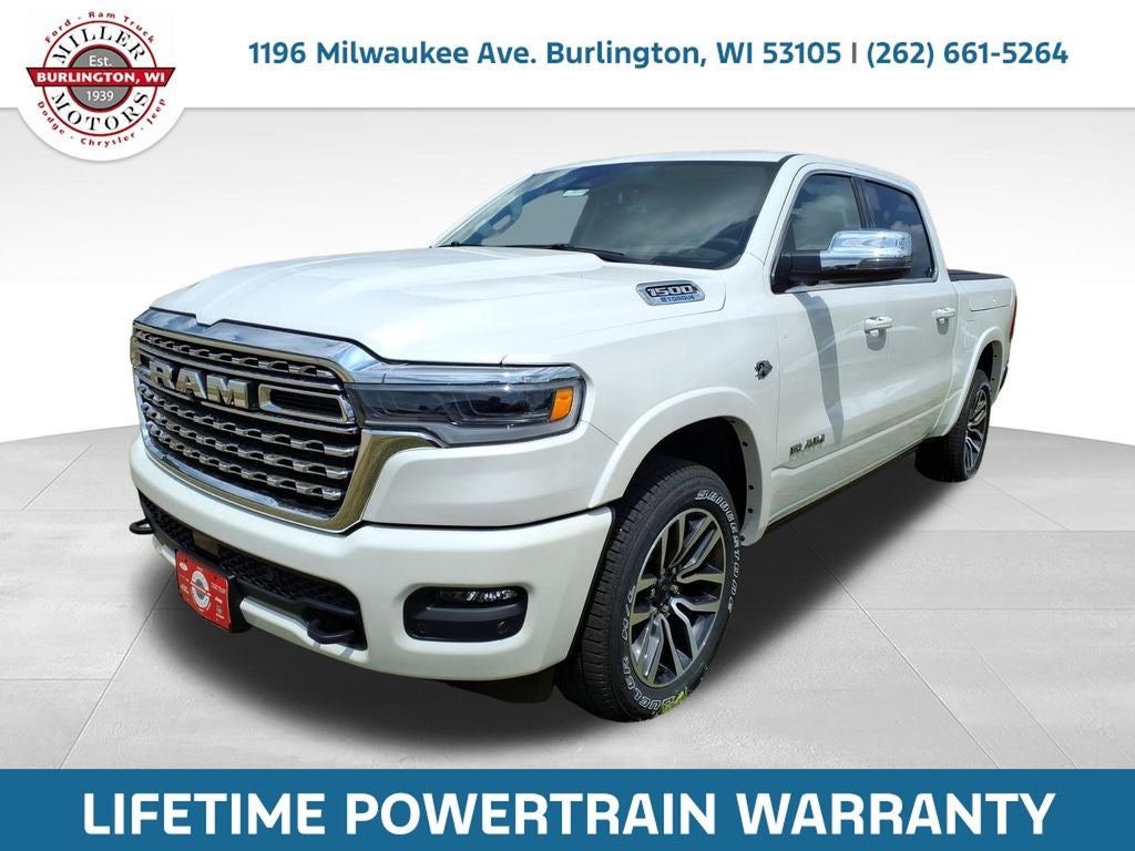2026 RAM Ram 1500 RAM 1500 LIMITED LONGHORN CREW CAB 4X4 5'7' BOX in Ivory White Tri-Coat Pearl-Coat Exterior Paint — front...