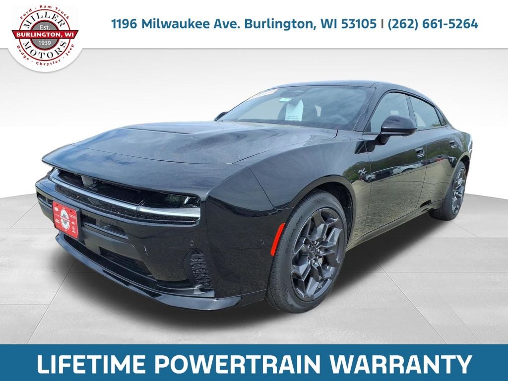 2026 Dodge Charger CHARGER R/T PLUS 4-DOOR AWD in Diamond Black Crystal Pearlcoat — front three-quarter view
