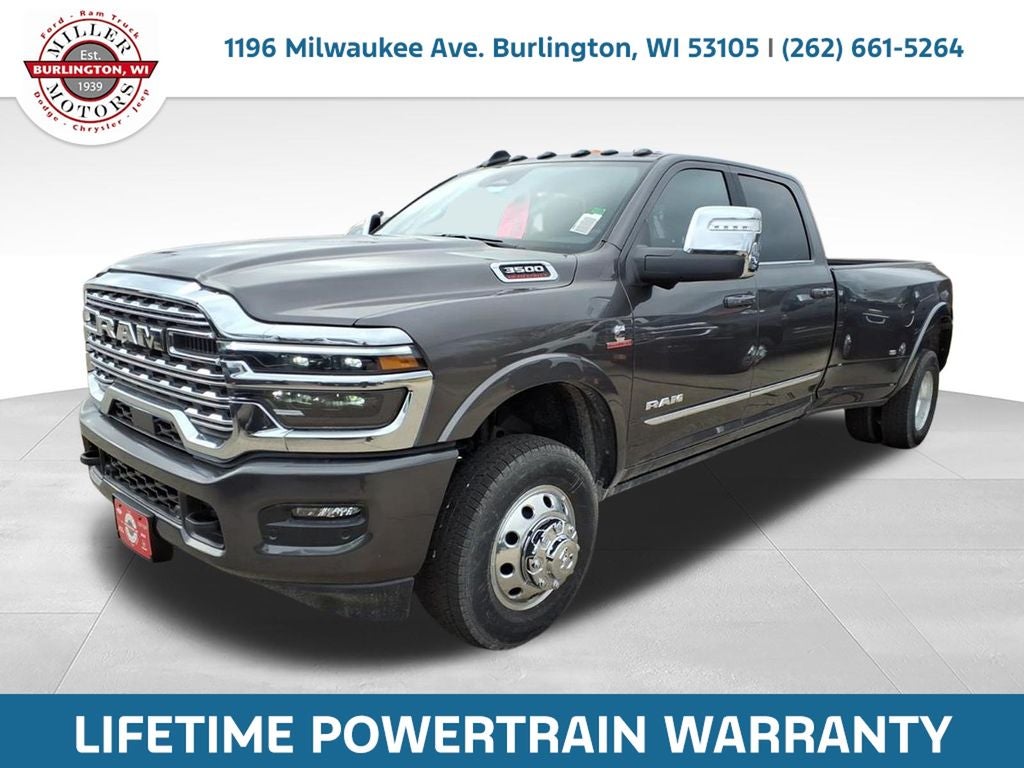 2026 RAM Ram 3500 RAM 3500 LIMITED CREW CAB 4X4 8' BOX in Granite Crystal Metallic Clear-Coat Exterior Paint — front three-quarter view