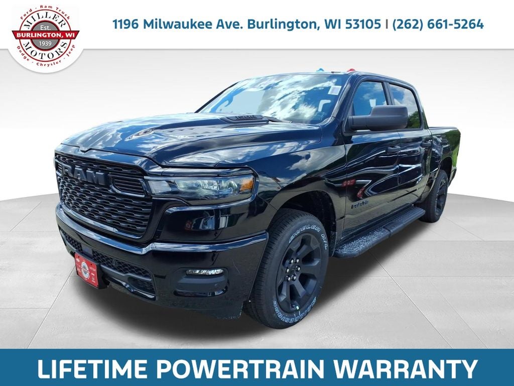 2026 RAM Ram 1500 RAM 1500 EXPRESS CREW CAB 4X4 5'7' BOX in Diamond Black Crystal Pearl-Coat Exterior Paint — front three-quarter view