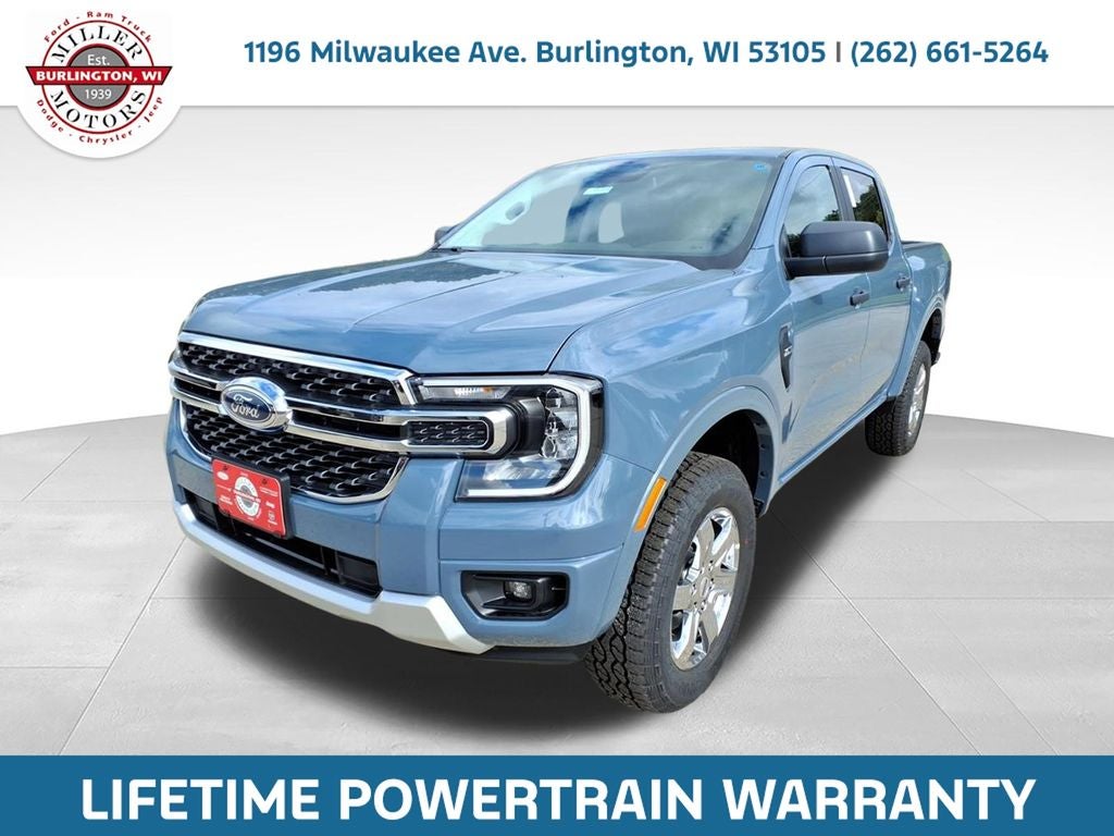 2025 Ford Ranger XLT in Azure Gray Metallic — front three-quarter view