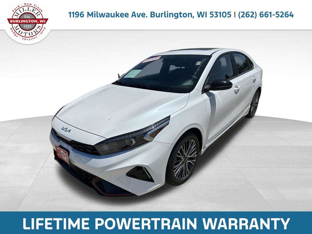 2023 Kia Forte GT-Line in Snow White Pearl — front three-quarter view