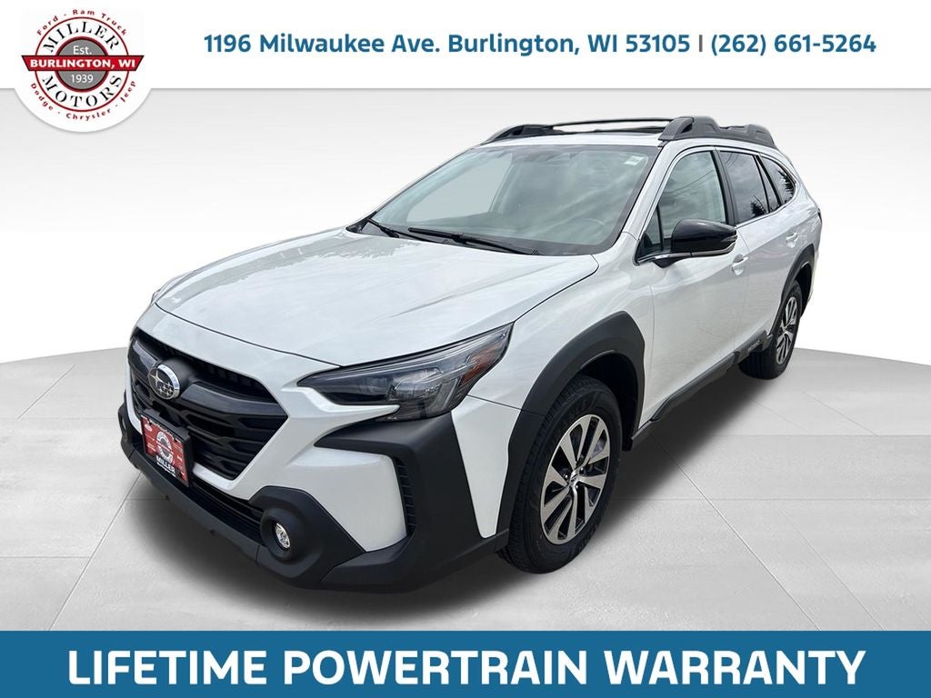 2025 Subaru Outback Premium in Crystal White Pearl — front three-quarter view